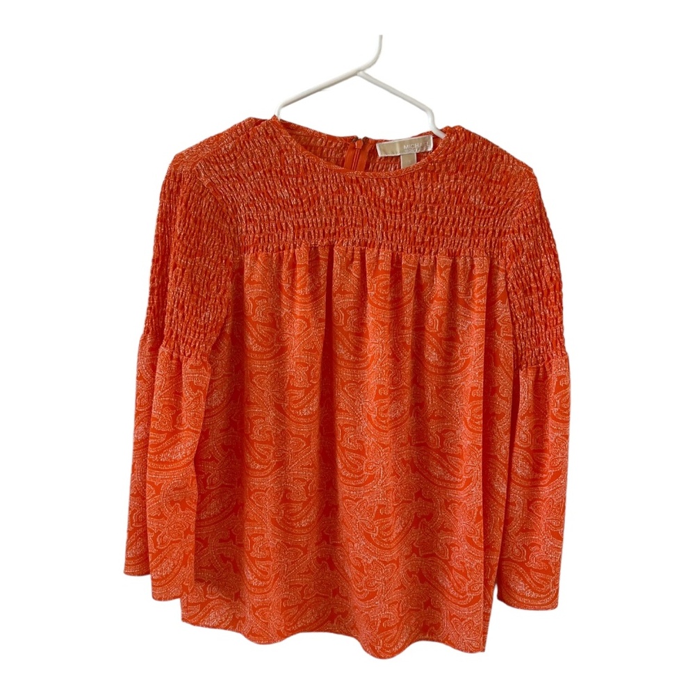 Michael Kors Orange Smocked Bell Sleeved Top-Women's Size XS
